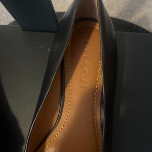 COACH Black Leather Flats/ Flower Detail